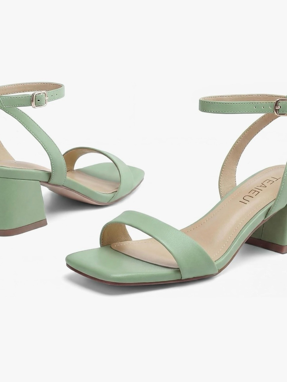 Low Block Heel Ankle-Strap Sandals in Mint Green